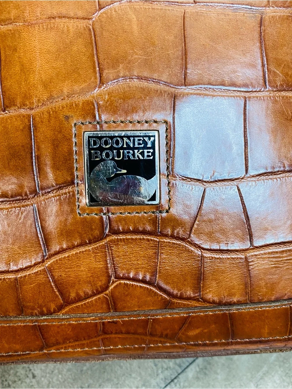 Vintage Dooney & Bourke Bayou Collection Brown Croc-Embossed Leather Hobo Bag